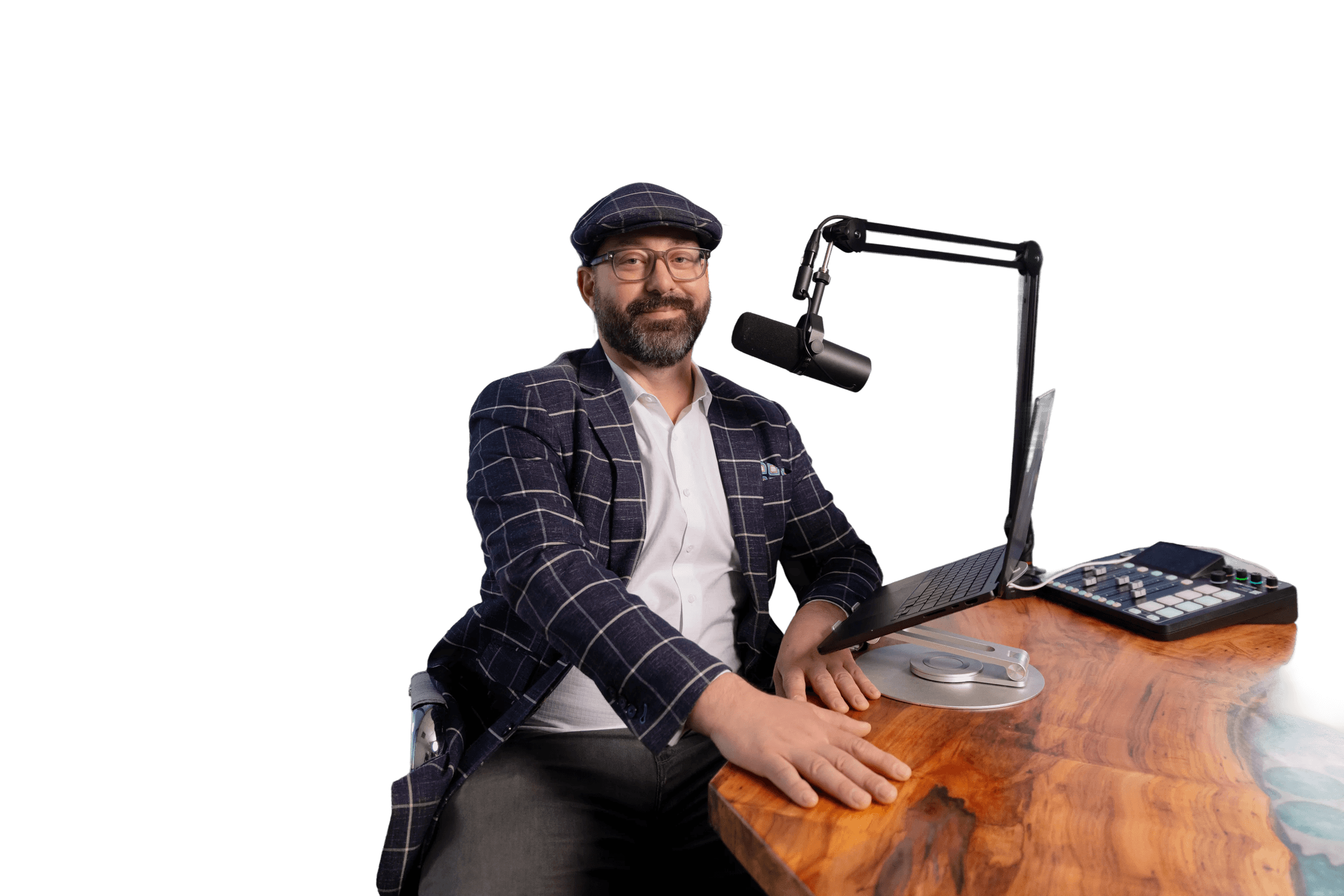 Paul Swaney at the LeverUp podcast microphone